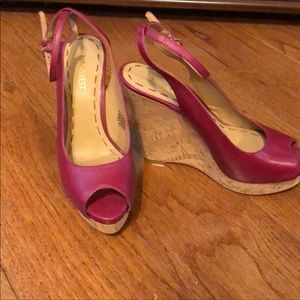 NWOB Nine West pink leather wedge sandals